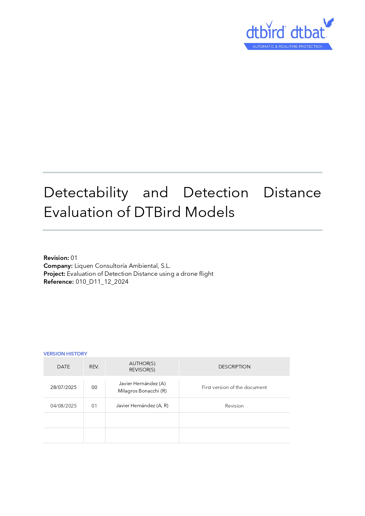 Detectability and Detection Distance Evaluation Report of DTBird Models